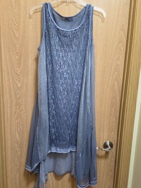 Simply Couture Blue Lace Overlay Sleeveless Dress